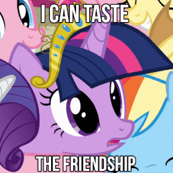 Size: 502x502 | Tagged: safe, edit, edited screencap, screencap, applejack, fluttershy, pinkie pie, rainbow dash, rarity, twilight sparkle, g4, magical mystery cure, animated, big crown thingy, caption, dilated pupils, eye shimmer, eyes closed, female, friendship, frown, grin, jewelry, mane six, nuzzling, open mouth, regalia, smiling, sparkles, sparkly eyes, wingding eyes