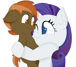 Size: 2989x2648 | Tagged: safe, artist:laserpewpewrblx, button mash, rarity, pony, g4, colt, duo, female, foal, high res, holding a pony, hug, hugging a pony, male, mare, one eye closed, rarimash, shipping, straight