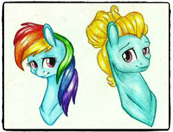 Size: 1581x1208 | Tagged: safe, artist:twixyamber, rainbow dash, zephyr breeze, g4, portrait, traditional art