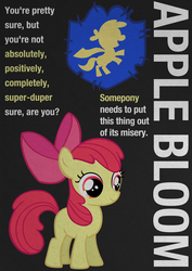 Size: 2480x3508 | Tagged: safe, artist:skeptic-mousey, apple bloom, earth pony, pony, g4, female, filly, foal, poster, quote, solo, text, typography