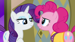 Size: 1280x720 | Tagged: safe, screencap, pinkie pie, rarity, pony, g4, spice up your life, lidded eyes