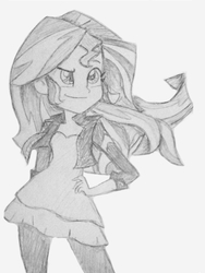 Size: 640x853 | Tagged: safe, artist:djzapapple, sunset shimmer, equestria girls, g4, female, simple background, sketch, solo, traditional art, white background