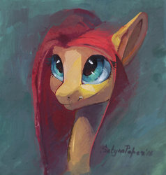 Size: 1024x1075 | Tagged: safe, artist:satynapaper, fluttershy, g4, female, looking up, portrait, solo, traditional art