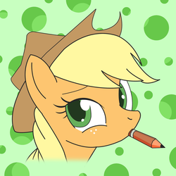 Size: 2500x2500 | Tagged: safe, artist:yeungct, applejack, g4, female, high res, mouth hold, pencil, solo