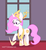 Size: 1920x2065 | Tagged: safe, artist:brab777, discord, princess celestia, pony, unicorn, g4, jewelry, loose fitting clothes, pink-mane celestia, race swap, regalia, shrunk, shrunklestia, unicorn celestia