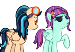 Size: 850x588 | Tagged: safe, artist:pastel-pony-artist, indigo zap, sunny flare, equestria girls, g4, equestria girls ponified, ponified