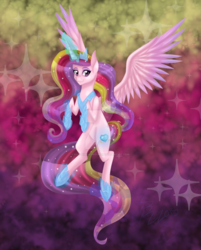 Size: 1024x1273 | Tagged: safe, artist:derpsonhooves, princess cadance, g4, female, flying, magic, solo, watermark