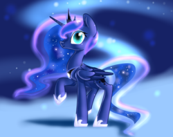 Size: 4898x3877 | Tagged: safe, artist:roaert, princess luna, alicorn, pony, g4, absurd resolution, ear fluff, female, raised hoof, smiling, solo