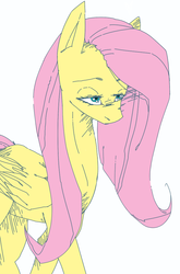 Size: 666x1007 | Tagged: safe, artist:blackmoon545, fluttershy, g4, female, folded wings, lidded eyes, looking away, simple background, solo, walking, white background