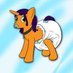 Size: 797x802 | Tagged: safe, artist:kingcrazy, oc, oc only, oc:eclipse, pony, unicorn, adult foal, diaper, dreadlocks, horn, non-baby in diaper, pacifier, poofy diaper, solo, unicorn oc