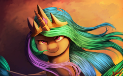 Size: 1920x1200 | Tagged: safe, artist:miokomata, princess celestia, g4, female, looking at you, signature, solo