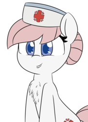 Size: 760x1052 | Tagged: safe, artist:lockheart, nurse redheart, earth pony, pony, blue eyes, chest fluff, cross, cute, female, hat, heart, heartabetes, mare, nurse hat, pink mane, simple background, smiling, solo, transparent background, white coat