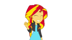 Size: 640x360 | Tagged: safe, artist:amante56, sunset shimmer, equestria girls, g4, my little pony equestria girls: friendship games, animated, clothes, cute, deleted scene, female, leather jacket, shimmerbetes, what more is out there
