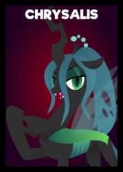 Size: 180x252 | Tagged: safe, artist:wingbeatpony, queen chrysalis, changeling, changeling queen, g4, .svg available, card game, female, one night in ponyville, solo, svg, text, vector