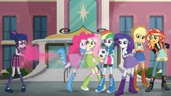 Size: 640x360 | Tagged: safe, applejack, fluttershy, pinkie pie, rainbow dash, rarity, sci-twi, sunset shimmer, twilight sparkle, equestria girls, g4, my little pony equestria girls: friendship games, official, humane five, humane seven, humane six, magic capture device