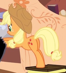 Size: 371x412 | Tagged: safe, screencap, applejack, earth pony, pony, g4, princess twilight sparkle (episode), butt, cropped, female, mare, plot