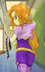 Size: 660x1060 | Tagged: safe, artist:ta-na, adagio dazzle, equestria girls, g4, adagio dat-azzle, ass, butt, canterlot high, clothes, female, hallway, long hair, looking back, loose hair, solo