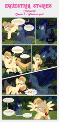 Size: 1919x3965 | Tagged: safe, artist:estories, oc, oc only, oc:alice goldenfeather, oc:penumbra, pegasus, pony, comic:find yourself, g4, astral projection, comic, duo, glowing, glowing eyes