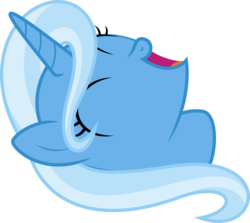 Size: 1147x1024 | Tagged: safe, artist:parclytaxel, trixie, pony, unicorn, g4, disembodied head, eyes closed, female, head, laughing, mare, on back, simple background, smiling, solo, transparent background, vector, wip