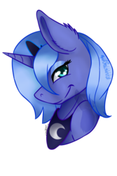 Size: 800x1200 | Tagged: safe, artist:allywolfofficial, princess luna, g4, ear fluff, female, s1 luna, simple background, smiling, solo, transparent background, watermark