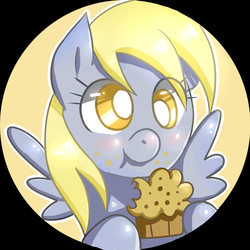 Size: 1024x1023 | Tagged: safe, artist:inumocchi, derpy hooves, pegasus, pony, g4, cute, derpabetes, female, food, mare, muffin, solo