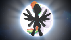 Size: 3840x2160 | Tagged: safe, artist:argodaemon, rainbow dash, g4, backlighting, female, flying, moon, solo