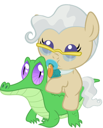 Size: 786x967 | Tagged: safe, artist:red4567, gummy, mayor mare, pony, g4, baby, baby pony, cute, mayorable, pacifier, ponies riding gators, riding, weapons-grade cute