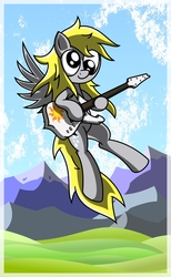 Size: 1645x2675 | Tagged: safe, artist:friendshipismetal777, derpy hooves, pegasus, pony, g4, female, flying, guitar, iceman, mare, solo