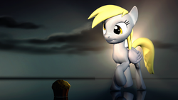 Size: 1280x720 | Tagged: safe, artist:danj16, derpy hooves, pony, g4, 3d, food, friendship, muffin, reflection, source filmmaker