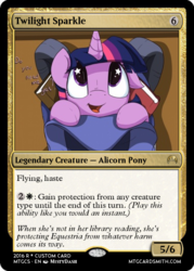 Size: 375x523 | Tagged: safe, artist:mistydash, artist:ponithegathering, twilight sparkle, backpack, card, card game, cute, female, magic the gathering, school, solo, tcg, trading card, twiabetes, weapons-grade cute