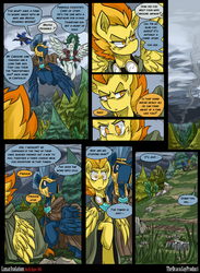 Size: 3000x4091 | Tagged: safe, artist:dracojayproduct, princess luna, spitfire, oc, oc:pierson, oc:willow, comic:lunar isolation, g4, cloak, clothes, comic, goggles, high res