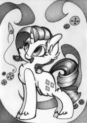 Size: 2015x2855 | Tagged: safe, artist:cutepencilcase, rarity, g4, female, high res, monochrome, open mouth, solo, traditional art