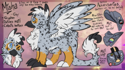 Size: 3300x1853 | Tagged: safe, artist:php166, oc, oc only, oc:misha, griffon, cute, long tongue, reference sheet, solo, tongue out, wings