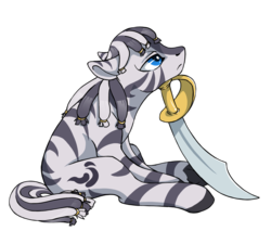 Size: 1000x850 | Tagged: safe, artist:arctic-fox, oc, oc only, oc:ruzeth, zebra, pirate, simple background, solo, sword, transparent background, weapon