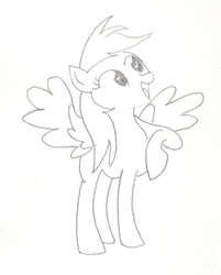 Size: 1001x1245 | Tagged: safe, artist:barryfrommars, derpy hooves, pegasus, pony, g4, blank flank, female, mare, monochrome, sketch, smiling, traditional art