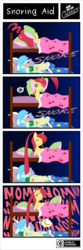 Size: 500x1500 | Tagged: safe, artist:c-quel, oc, oc only, banana, bed, blanket, bunk bed, comic, female, filly, food, nom, pillow, plushie, sleeping, snoring