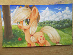 Size: 1280x960 | Tagged: safe, artist:aphphphphp, applejack, g4, apple tree, female, painting, solo, traditional art, tree