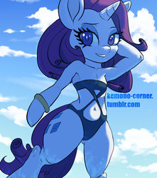 Size: 900x1020 | Tagged: safe, alternate version, artist:grissaecrim, rarity, unicorn, semi-anthro, g4, arm hooves, armpits, beach babe, beautiful, belly button, bikini, bikini babe, bipedal, breasts, clothes, delicious flat chest, female, one-piece swimsuit, pose, rarihips, sexy, solo, stupid sexy rarity, swimsuit, thighs