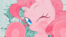 Size: 1366x768 | Tagged: safe, artist:banditrant, artist:qpqp, edit, pinkie pie, g4, against glass, female, glass, one eye closed, solo, wallpaper, wallpaper edit, wink