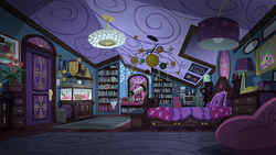 Size: 791x445 | Tagged: safe, spike, spike the regular dog, dog, equestria girls, g4, my little pony equestria girls: legend of everfree, official, aquarium, background, beanbag chair, bed, bedroom, crystal ball, geode, indoors, lamp, no pony, periodic table, picture, room, scenery, sci-twi's room, telescope, trophy