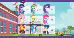 Size: 1883x971 | Tagged: safe, applejack, dj pon-3, flash sentry, fluttershy, pinkie pie, rainbow dash, rarity, sunset shimmer, twilight sparkle, vinyl scratch, equestria girls, g4, official, canterlot high, mane six