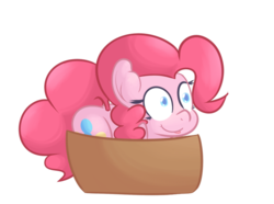 Size: 1280x953 | Tagged: safe, artist:mr-degration, pinkie pie, earth pony, pony, g4, box, colored pupils, female, if i fits i sits, pony in a box, simple background, solo, tongue out, transparent background