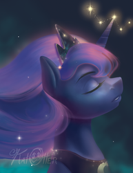 Size: 389x504 | Tagged: safe, artist:katotter, princess luna, alicorn, pony, g4, constellation, cropped, relaxing