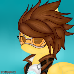 Size: 3000x3000 | Tagged: safe, artist:scribbles151, pegasus, pony, crossover, goggles, high res, looking at you, overwatch, solo, tracer