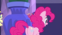 Size: 1100x618 | Tagged: safe, screencap, pinkie pie, rarity, pony, g4, the saddle row review, angel rarity, butt, devil rarity, female, mare, plot