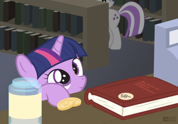 Size: 1120x780 | Tagged: safe, artist:dm29, twilight sparkle, twilight velvet, pony, unicorn, g4, bits, book, book store, cute, duo, female, filly, filly twilight sparkle, hnnng, julian yeo is trying to murder us, library, mare, mother and daughter, smiling, twiabetes, twily, weapons-grade cute, younger