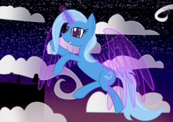 Size: 4961x3508 | Tagged: safe, artist:deathaura40s, trixie, pony, unicorn, g4, artificial wings, augmented, female, flying, magic, magic wings, mare, night, solo, wings