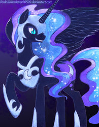 Size: 900x1153 | Tagged: safe, artist:rinkulover4ever50592, nightmare moon, g4, female, grin, smiling, solo, traditional art