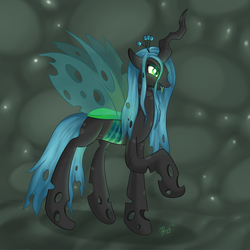 Size: 2375x2375 | Tagged: safe, artist:ratofdrawn, queen chrysalis, changeling, changeling queen, g4, crown, female, jewelry, regalia, solo, transparent belly