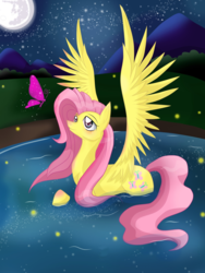 Size: 1237x1643 | Tagged: safe, artist:derpsonhooves, fluttershy, pony, g4, female, night, solo, swimming